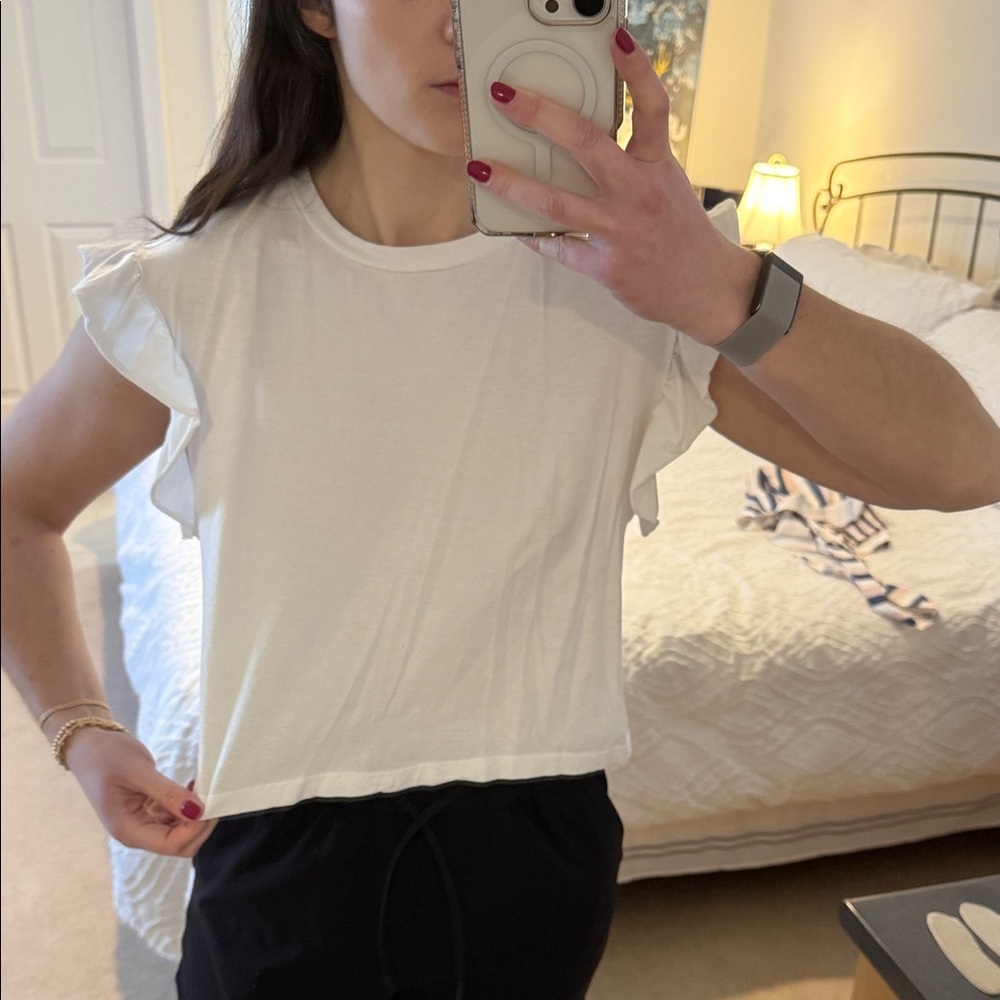 Zara White Frill Sleeve Crop Top